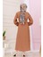 Beli Kuşaklı Luna Tesettür Elbise-Taba 5