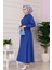 Beli Lastik Detaylı Yasemin Elbise-Saks Mavi 3