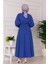 Beli Lastik Detaylı Yasemin Elbise-Saks Mavi 5