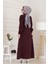 Kemerli Tensel Elbise-Bordo 5