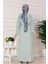 Omuzu Taş Detaylı Rose Elbise-Mint Yeşili 5