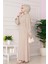 Omuzu Taş Detaylı Rose Elbise-Bej 3