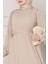 Omuzu Taş Detaylı Rose Elbise-Bej 4