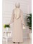 Omuzu Taş Detaylı Rose Elbise-Bej 5