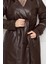 Kuşaklı Deri Trençkot-Kahverengi 4