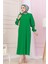 Beli Kuşaklı Luna Tesettür Elbise-Yeşil 1