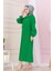Beli Kuşaklı Luna Tesettür Elbise-Yeşil 3