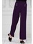 Pile Detaylı Üç Düğmeli Pantolon-Mor 2
