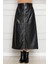 Önü Fermuar Detaylı Deri Etek-Siyah 1