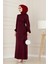 Banu Yanı Bağcıklı Saten Abiye-Bordo 3