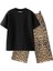 Kız Çocuk Balon Leopar Desenli Pantolon-Basic Siyah T-Shirt Alt-Üst Takım Siyah 1