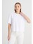 Beyaz Ünisex Oversize Bisiklet Yaka Penye Kısa kollu T-Shirt 1