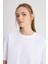 Beyaz Ünisex Oversize Bisiklet Yaka Penye Kısa kollu T-Shirt 2