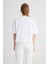 Beyaz Ünisex Oversize Bisiklet Yaka Penye Kısa kollu T-Shirt 3