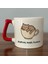 Kahve, Kedi, Huzur. Yazılı Kırmızı Kulplu Kupa Bardak - Kahve Bardağı Dza56 1
