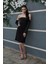 Siyah Drape Düğme Detaylı Midi Boy Abiye 0801168.01 3