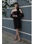 Siyah Drape Düğme Detaylı Midi Boy Abiye 0801168.01 4