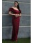 Bordo Üzeri Taş Boncuk Işlemeli Balon Kol Abiye 9705417.04 4