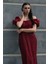 Bordo Üzeri Taş Boncuk Işlemeli Balon Kol Abiye 9705417.04 5