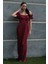 Bordo Üzeri Taş Boncuk Işlemeli Balon Kol Abiye 9705417.04 1