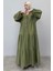 Haki Uzun Kollu Düğmeli Elbise MG2433 4