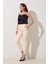 Krem Cep Detaylı Tam Kalıp Pantolon 2