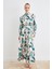 Desenli Saten Elbise - Mint 3