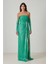 Yeşil Straplez Belden Toka ve Drape Detaylı Uzun Abiye Elbise 1