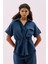 Tek Cepli Beli Bağlanabilen Kısa Kol Keten Gömlek Lacivert Y2513519_015 1