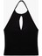 Krep Scuba Kumaş Pencere Detaylı Fiyonklu Halter Yaka Bluz 2