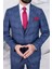 Erkek Slim Fit Sivri Yaka Lacivert Ekose Kombin Yelekli Takım Elbise 1