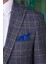 Erkek Slim Fit Sivri Yaka Lacivert Ekose Kombin Yelekli Takım Elbise 4