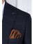Erkek Slim Fit Sivri Yaka Koyu Lacivert Ekose Yelekli Takım Elbise 3