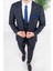 Erkek Slim Fit Sivri Yaka Lacivert Yelekli Takım Elbise 1