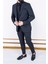 Erkek Slim Fit Sivri Yaka Füme Ekose Kombin Yelekli Takım Elbise 3