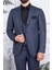 Erkek Slim Fit Sivri Yaka Açık Lacivert Yelekli Takım Elbise 2