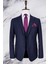 Erkek Slim Fit Sivri Yaka Lacivert Yelekli Takım Elbise 2