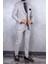 Erkek Slim Fit Sivri Yaka Açık Bej Yelekli Takım Elbise 2
