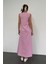 Pembe V Yaka Maxi Boy Keten Elbise 5