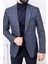 Erkek Slim Fit Sivri Yaka Ekose Yelekli Lacivert Kombin Takım Elbise 1