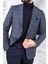 Erkek Slim Fit Sivri Yaka Ekose Yelekli Lacivert Kombin Takım Elbise 2
