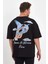 Erkek Melek Baskılı Oversize T-Shirt - Siyah 2