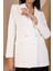 Beyaz Oversize Dokuma Blazer Ceket 4