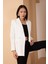 Beyaz Oversize Dokuma Blazer Ceket 1