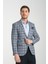 Sanofi Erkek Açık Lacivert Ekose Slim Fit Mono Yaka Spor Blazer Ceket 3