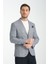 Mendey Erkek Koyu Lacivert Ekose Keten Görünümlü Slim Fit Spor Blazer Ceket 3