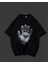 Unisex Bisiklet Yaka Ön Arka Baskılı Oversize Siyah T-Shirt 1