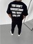 Unisex Bisiklet Yaka Ön Arka Baskılı Oversize Siyah T-Shirt 2