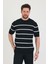 Erkek Bisiklet Yaka Kalın Çizgi Detaylı Kısa Kollu Ince Triko T-Shirt 1