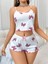 Beyaz Baskılı Askılı Şort Crop Gecelik Pijama Takımı 1